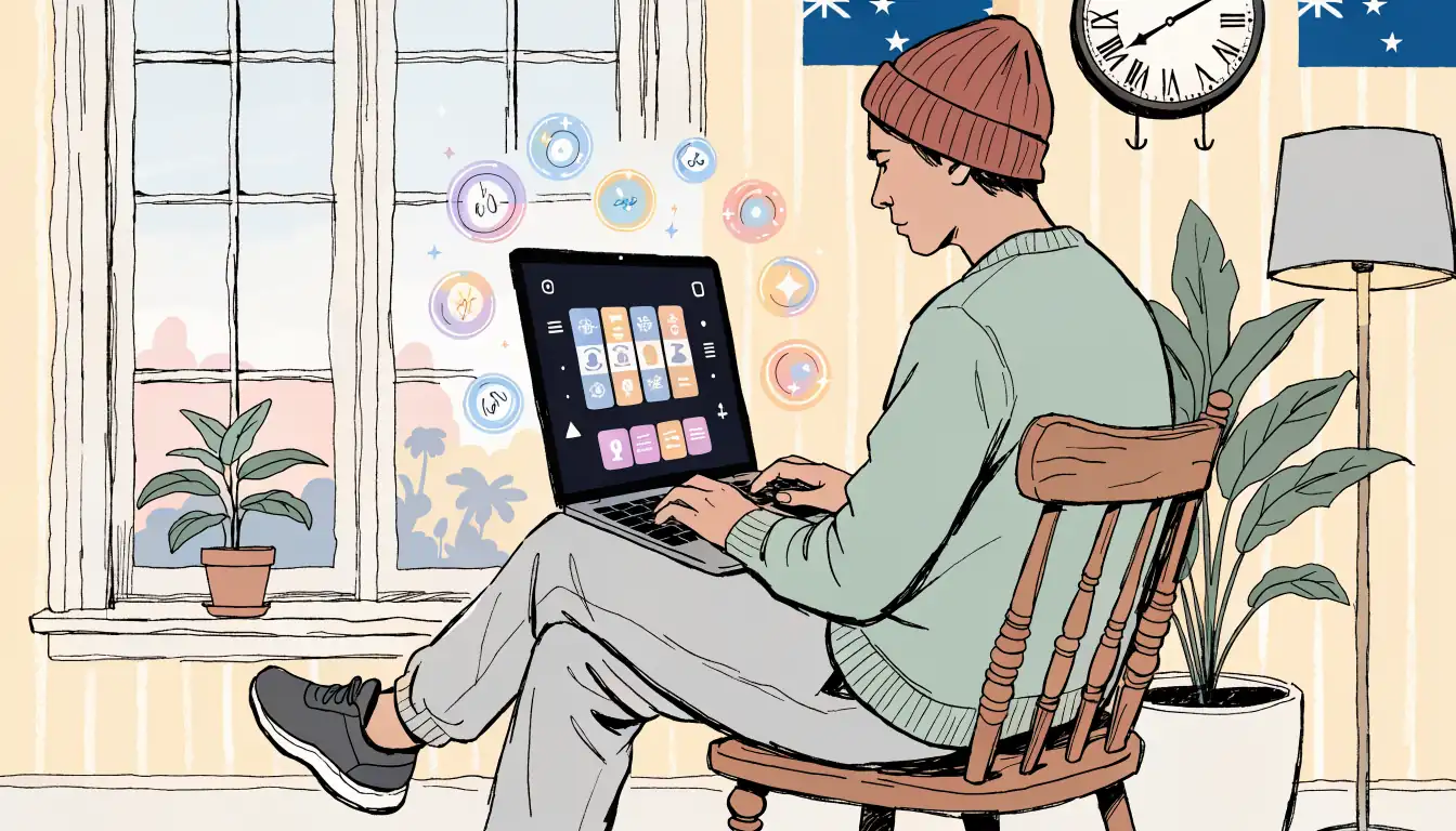 Hands using laptop with glowing bonus spin icons