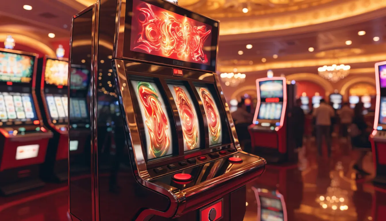 Highlighted slot machine on casino floor