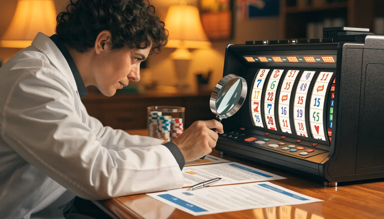 Australian auditor inspecting seven-reel slot machine