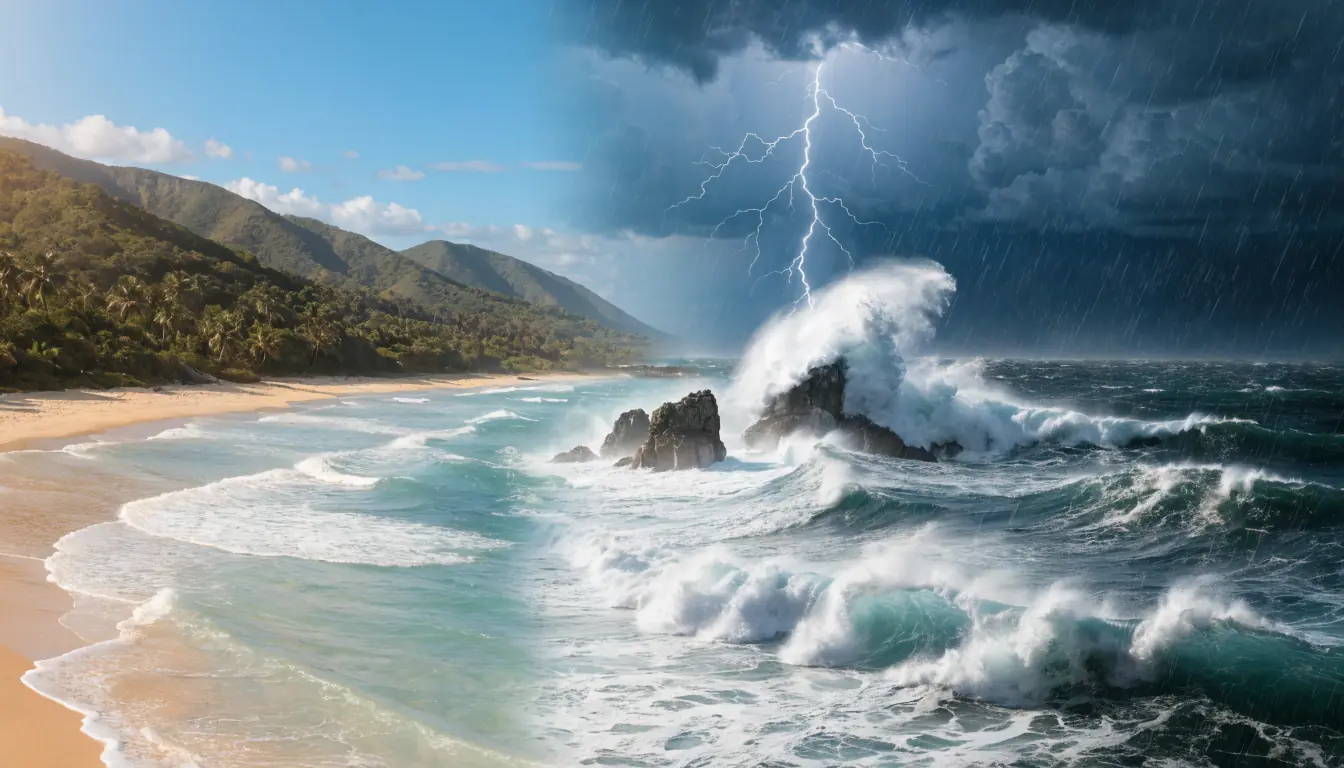 Contrast of calm and stormy sea illustrating slot volatility