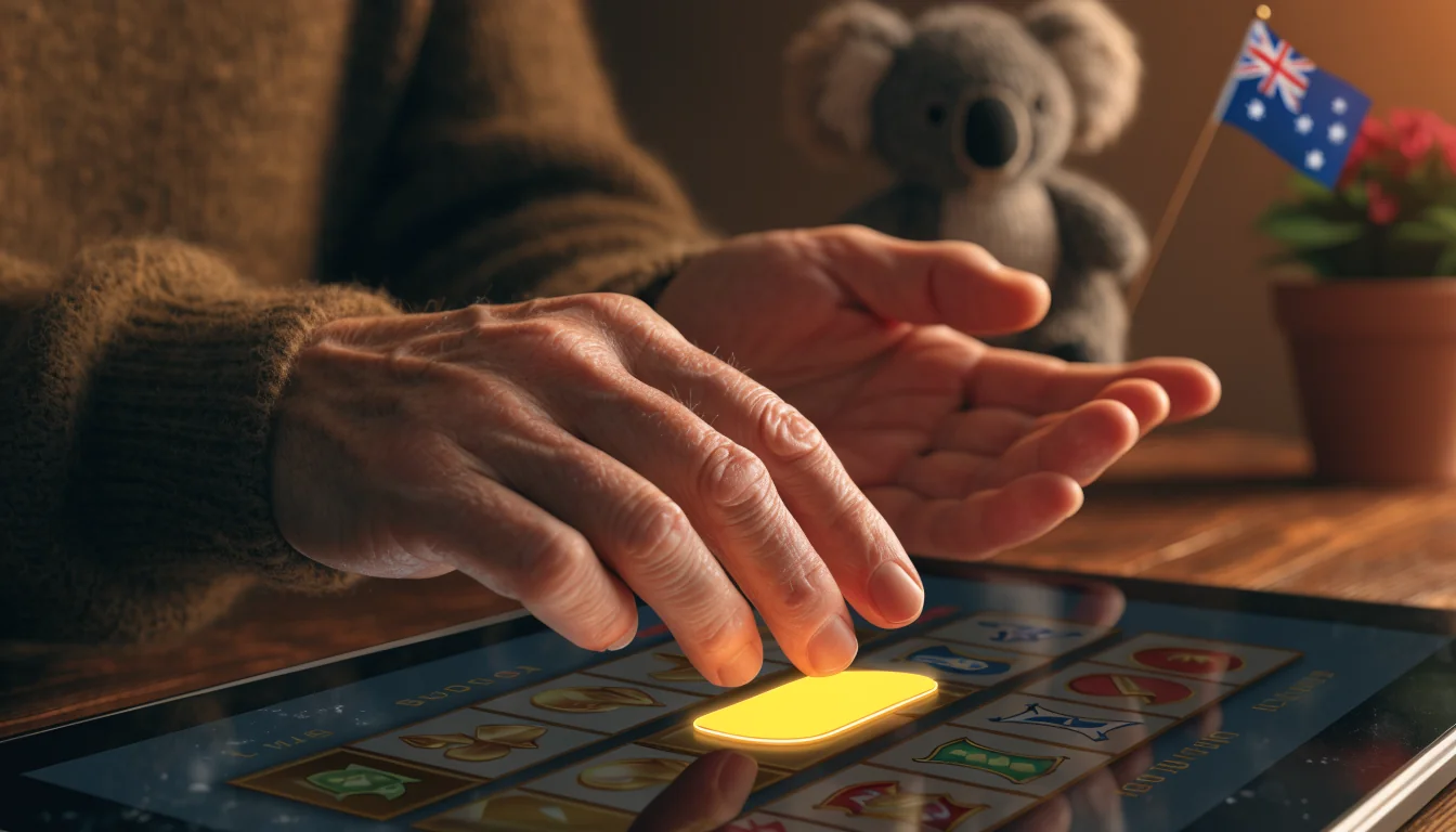 Hands reaching for a glowing buy bonus button on a slot machine.