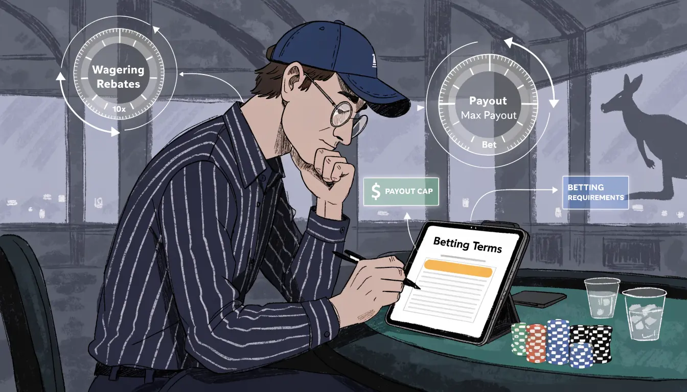 Player reviewing bonus conditions on tablet in casino