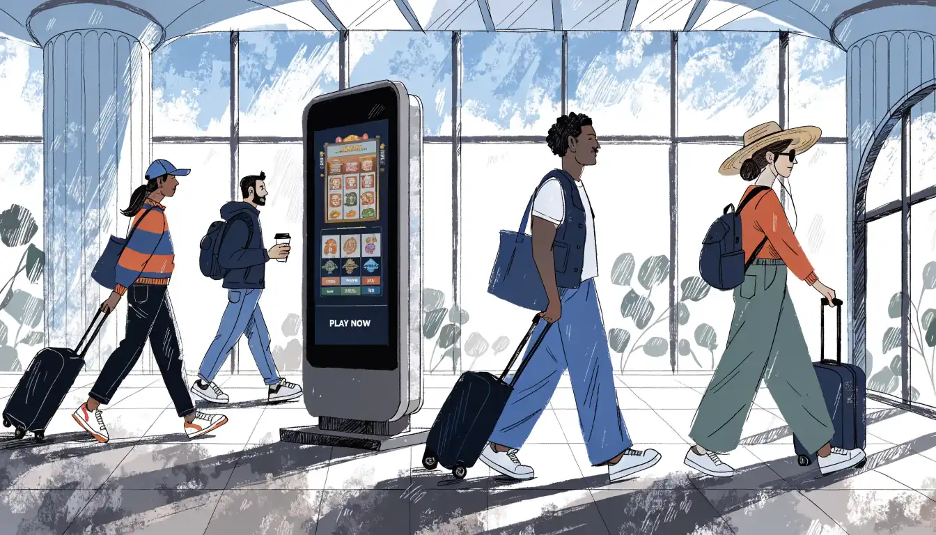 Melbourne airport terminal with digital slot game kiosk