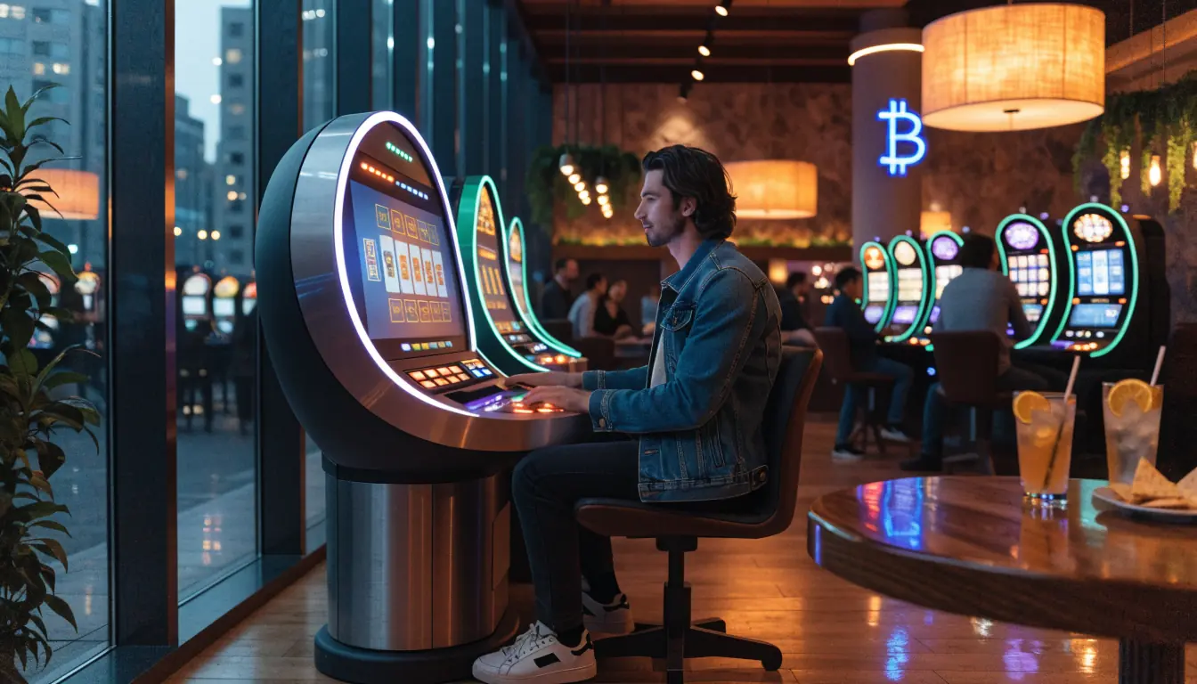 Australian casino night with Bitcoin-themed slot machine