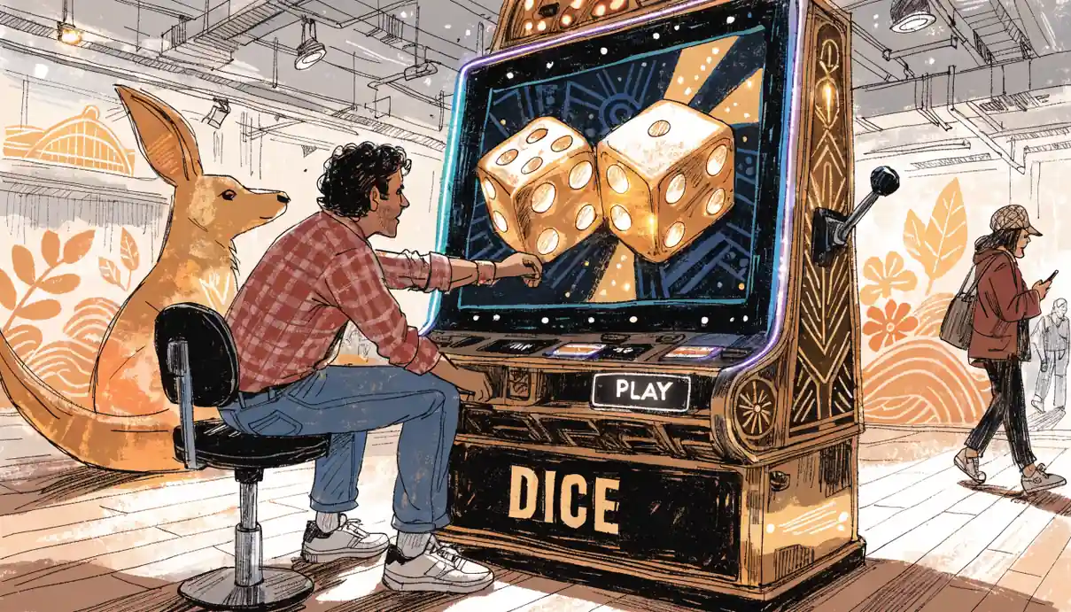 Dice‑themed slot machine on Australian casino floor