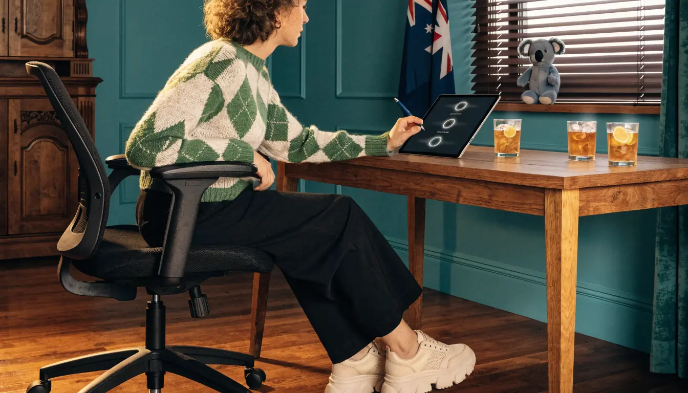 Person making multiple casino deposits on tablet with Australian decor