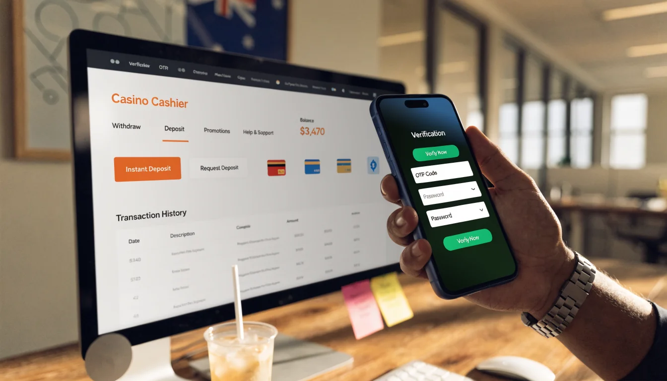 Hand using smartphone to confirm Neteller payment at casino cashier