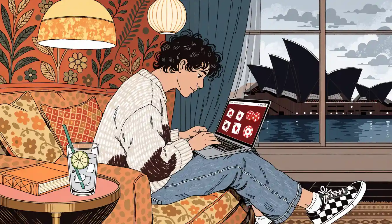 Australian living room with person playing generic online casino