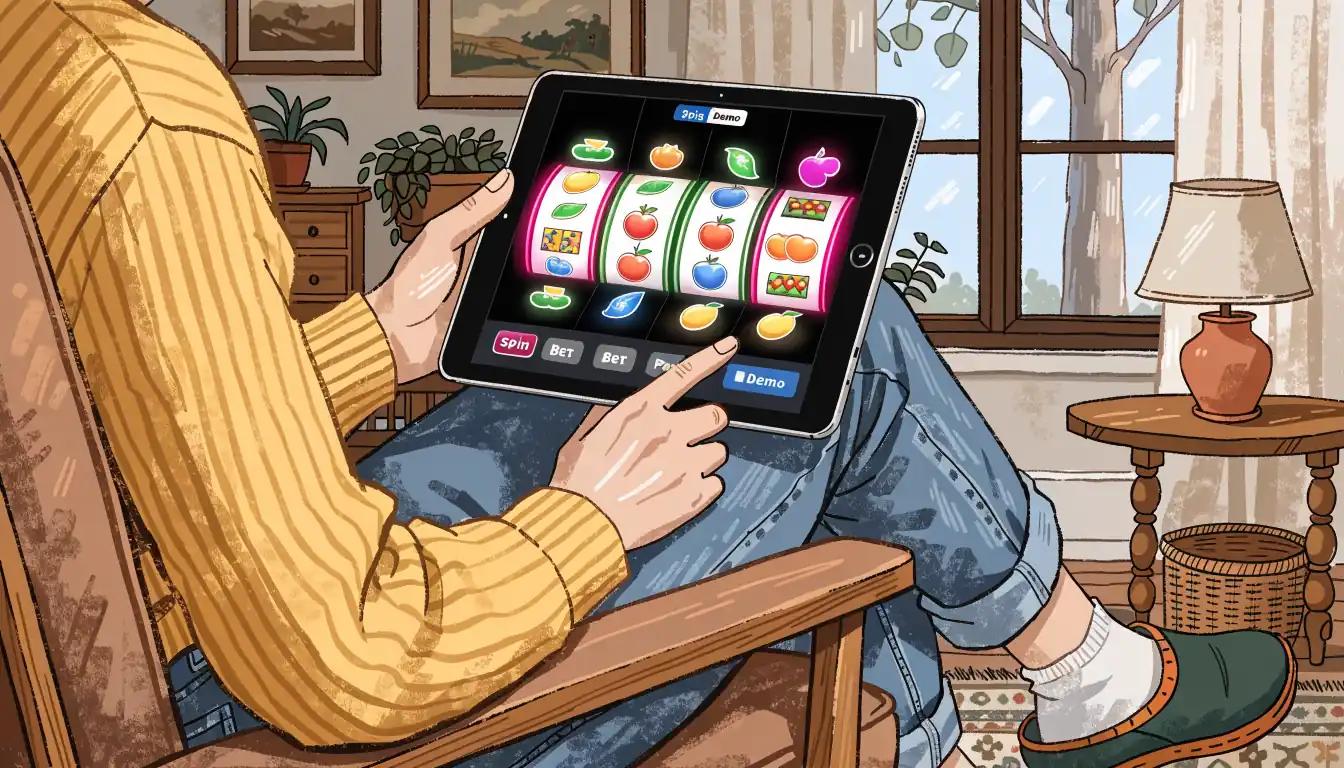 Person playing free slot demo on iPad in Australian home