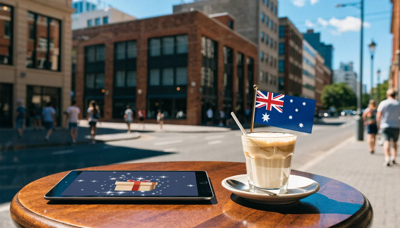 iPad showing no‑deposit casino bonus in Australian café