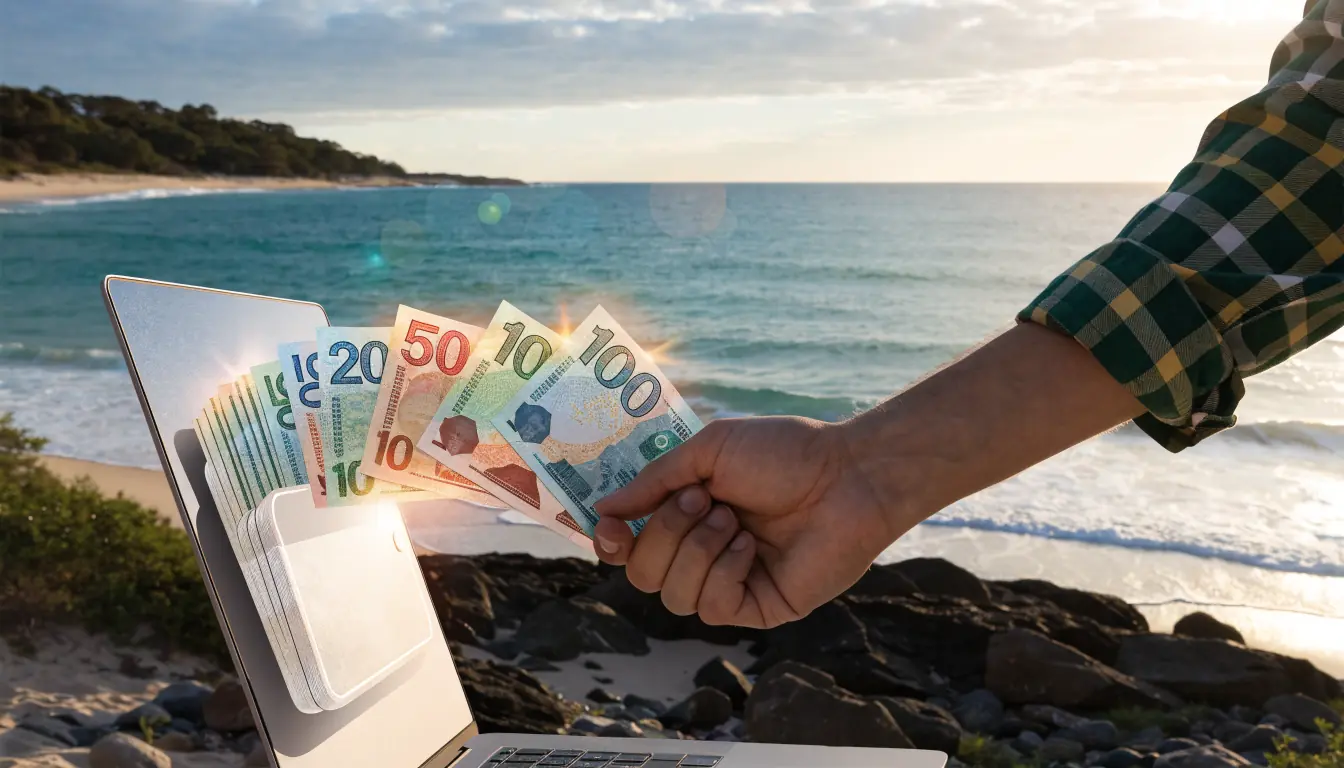 Cashback dollars returning to a virtual wallet on laptop