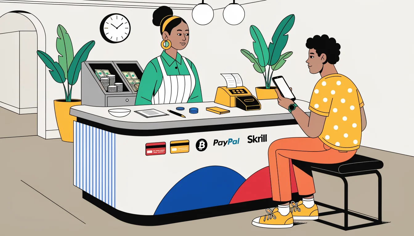 Casino counter with diverse payment method icons