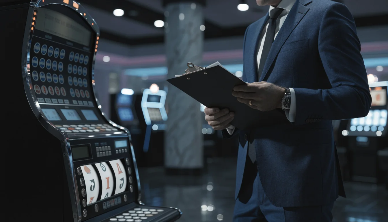 Regulator inspecting pokie machine in casino