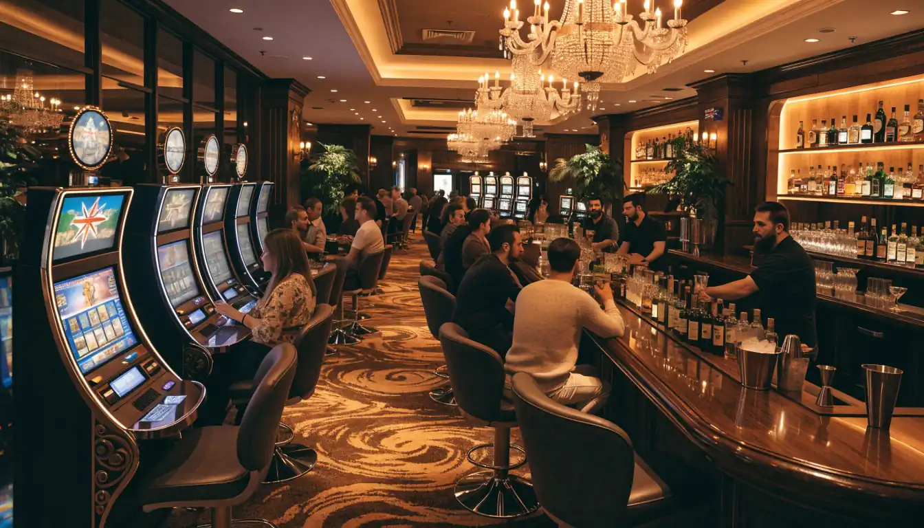 Australian casino interior with slots and bar